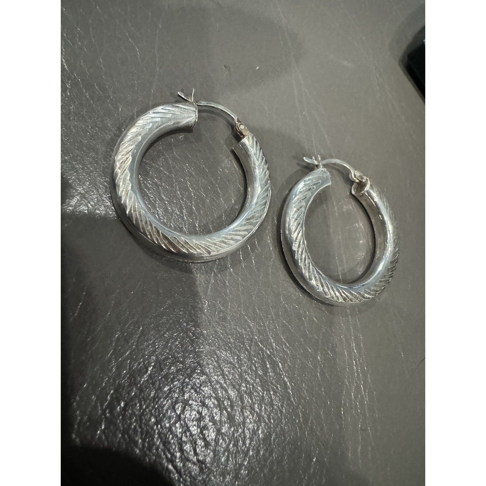 Vintage Intricate Sterling Silver 925 Dangle HOOP Earrings